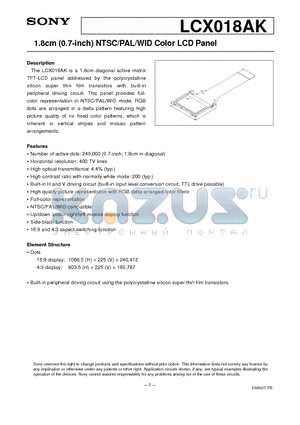 LCX018AK datasheet - 1.8cm (0.7-inch) NTSC/PAL/WID Color LCD Panel