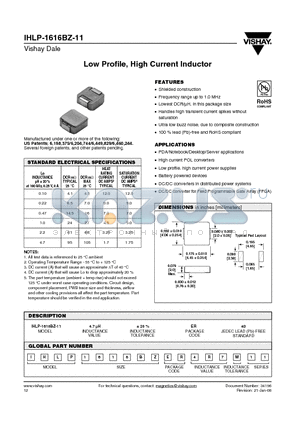 IHLP-1616BZ-11 datasheet - Low Profile, High Current Inductor