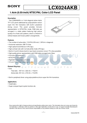 LCX024 datasheet - 1.4cm (0.55-inch) NTSC/PAL Color LCD Panel