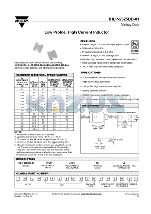 IHLP-2525BD-01 datasheet - Low Profile, High Current Inductor