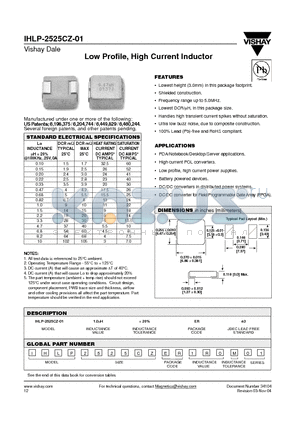 IHLP-2525CZ-01 datasheet - Low Profile, High Current Inductor