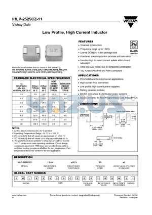IHLP-2525CZ-11 datasheet - Low Profile, High Current Inductor