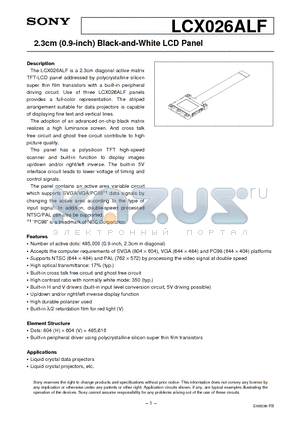 LCX026ALF datasheet - 2.3cm (0.9-inch) Black-and-White LCD Panel