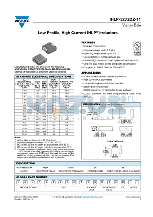 IHLP-3232DZ-11 datasheet - Low Profile, High Current IHLP^ Inductors