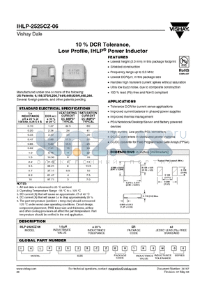 IHLP-2525CZ-06 datasheet - 10 % DCR Tolerance, Low Profile, IHLP^ Power Inductor
