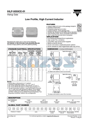 IHLP-5050CE-01 datasheet - Low Profile, High Current Inductor