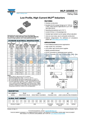 IHLP-3232DZ-11_13 datasheet - Low Profile, High Current IHLP^ Inductors