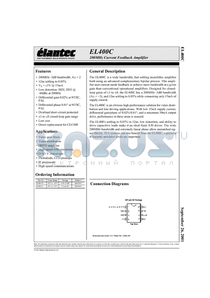EL400C datasheet - 200MHz Current Feedback Amplifier