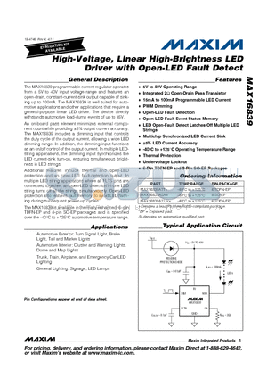 MAX16839 datasheet - High-Voltage, Linear High-Brightness LED Driver with Open-LED Fault Detect