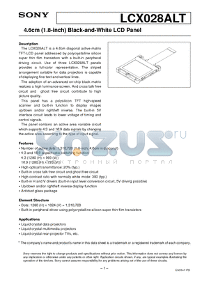 LCX028ALT datasheet - 4.6cm (1.8-inch) Black-and-White LCD Panel