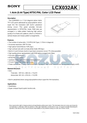 LCX032 datasheet - 1.4cm (0.44 Type) NTSC/PAL Color LCD Panel