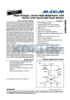 MAX16839ASA+ datasheet - High-Voltage, Linear High-Brightness LED Driver with Open-LED Fault Detect