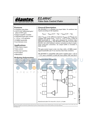 EL4094CS datasheet - Video Gain Control/Fader