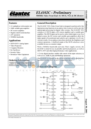 EL4102 datasheet - 500MHz Video Front End: 4-1 MUX, VGA & DC-Restore