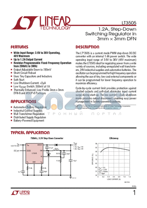 LT3505IDD datasheet - 1.2A, Step-Down Switching Regulator in 3mm  3mm DFN