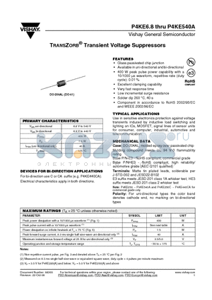 P4KE11 datasheet - TRANSZORB^ Transient Voltage Suppressors