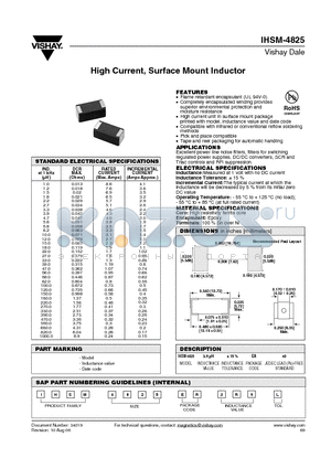 IHSM-4825 datasheet - High Current, Surface Mount Inductor