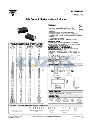 IHSM-7832_06 datasheet - High Current, Surface Mount Inductor