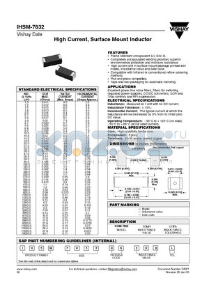 IHSM-7832-RG3R9L datasheet - High Current, Surface Mount Inductor