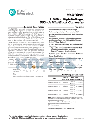 MAX16904_13 datasheet - 2.1MHz, High-Voltage, 600mA Mini-Buck Converter