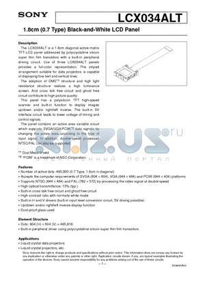 LCX034ALT datasheet - 1.8cm (0.7 Type) Black-and-White LCD Panel