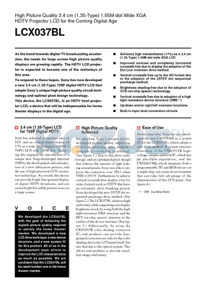 LCX037BL datasheet - High Picture Quality 3.4 cm (1.35-Type) 1.05M-dot Wide XGA HDTV Projector LCD for the Coming Digital Age