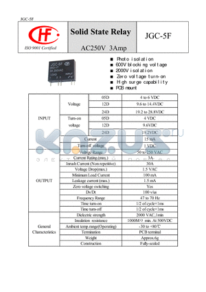 JGC-5F05D0T datasheet - AC250V 3Amp