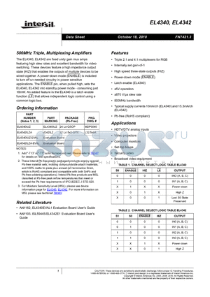 EL4340IUZ-EVAL datasheet - 500MHz Triple, Multiplexing Amplifiers