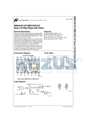 MM74HC107N datasheet - MM54HC107/MM74HC107 Dual J-K Flip-Flops with Clear