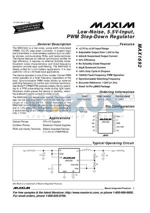 MAX1692 datasheet - Low-Noise, 5.5V-Input, PWM Step-Down Regulator