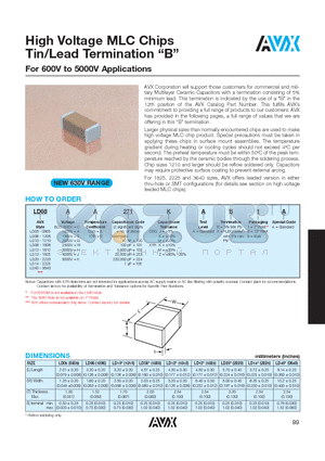 LD05-40 datasheet - High Voltage MLC Chips Tin/Lead Termination B For 600V to 5000V Applications