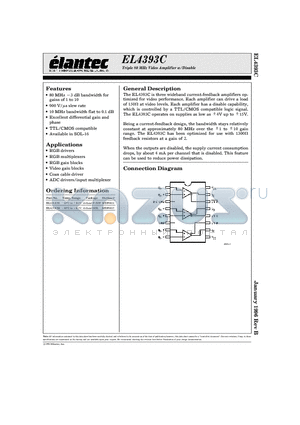 EL4393C datasheet - Triple 80 MHz Video Amplifier w/Disable