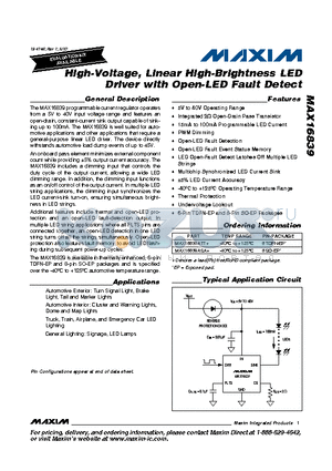 MAX16839ATT+ datasheet - High-Voltage, Linear High-Brightness LED Driver with Open-LED Fault Detect