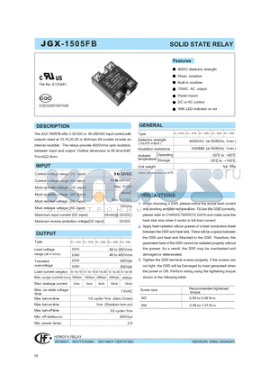 JGX-1505FB/A-240A20ZNIL datasheet - SOLID STATE RELAY