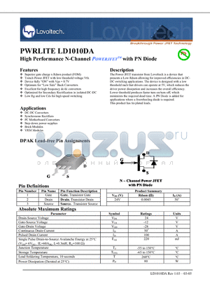 LD1010DA datasheet - High Performance N-Channel POWERJFET with PN Diode