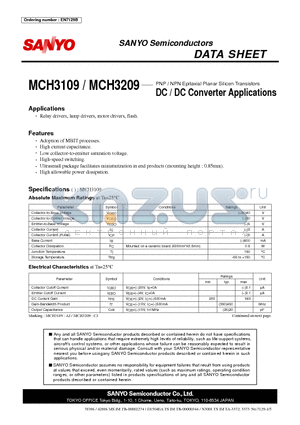 MCH3209 datasheet - DC / DC Converter Applications