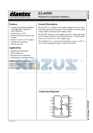 EL4450 datasheet - Wideband Four-Quadrant Multiplier