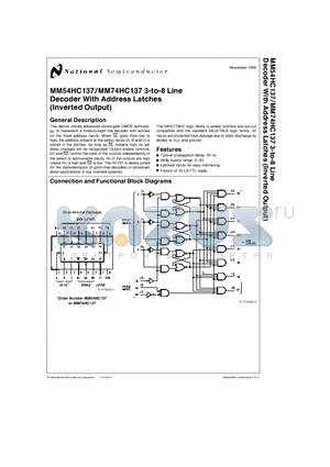 MM74HC137J datasheet - 3-to-8 Line Decoder With Address Latches (Inverted Output)