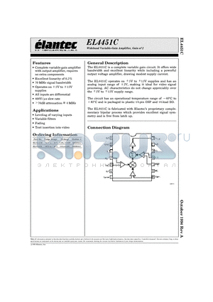 EL4451 datasheet - Wideband Variable-Gain Amplifier, Gain of 2