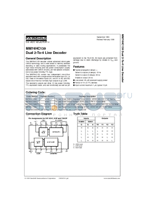 MM74HC139 datasheet - Dual 2-To-4 Line Decoder