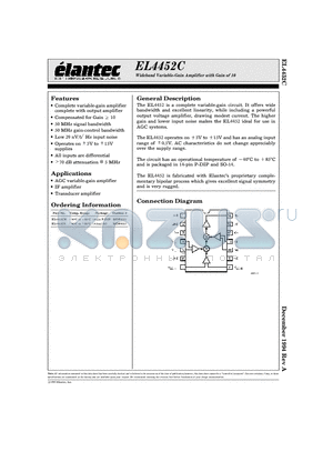 EL4452CS datasheet - Wideband Variable-Gain Amplifier with Gain of 10