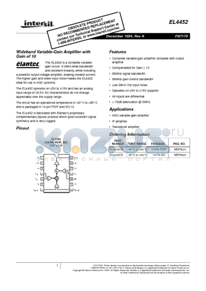 EL4452CS datasheet - Wideband Variable-Gain Amplifier with Gain of 10