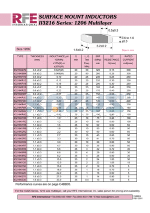 II3216K150 datasheet - SURFACE MOUNT INDUCTORS II3216 Series: 1206 Multilayer