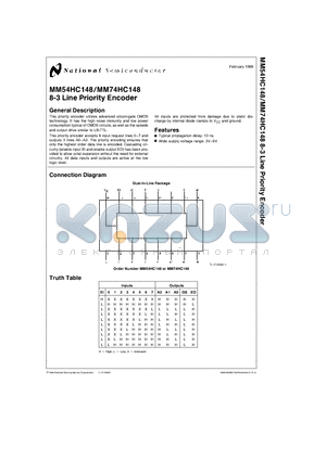 MM74HC148 datasheet - 8-3 Line Priority Encoder