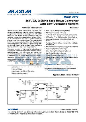 MAX16977SAUV datasheet - 36V, 2A, 2.2MHz Step-Down Converter with Low Operating Current