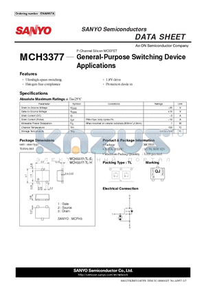 MCH3377 datasheet - General-Purpose Switching Device Applications