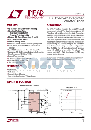 LT3519IMSPBF datasheet - LED Driver with Integrated Schottky Diode