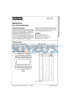 MM74HC154 datasheet - 4-to-16 Line Decoder