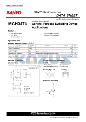 MCH3474-TL-H datasheet - General-Purpose Switching Device Applications