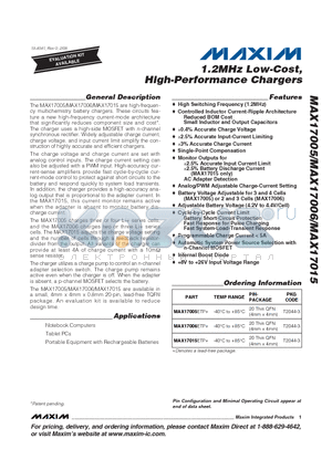 MAX17006ETP datasheet - 1.2MHz Low-Cost, High-Performance Chargers
